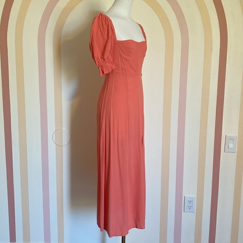 We Wore What Peach Puff Sleeve Midi Dress Size 2 - Picture 7 of 13